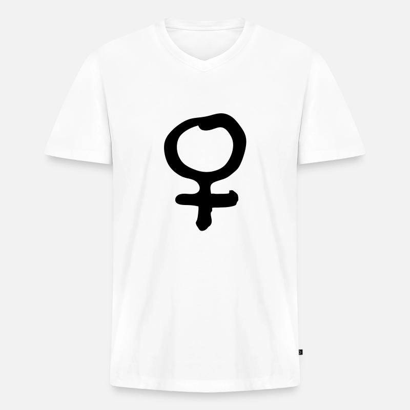 Frau - Männer Premium Bio T-Shirt mit V-Ausschnitt - Weiß