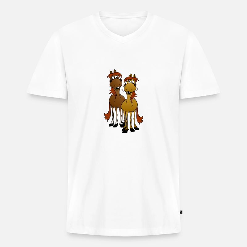 zwei Pferde - Männer Premium Bio T-Shirt mit V-Ausschnitt - Weiß