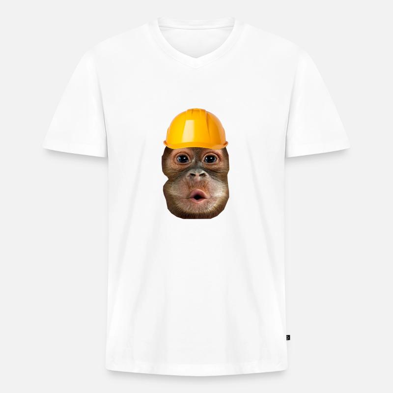 Affe mit Bauhelm - Männer Premium Bio T-Shirt mit V-Ausschnitt - Weiß
