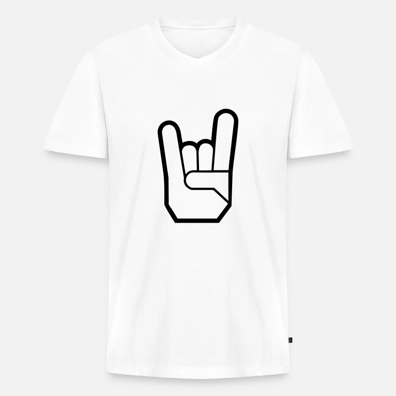 Rock Hand Pommesgabel Devilhand - Männer Premium Bio T-Shirt mit V-Ausschnitt - Weiß