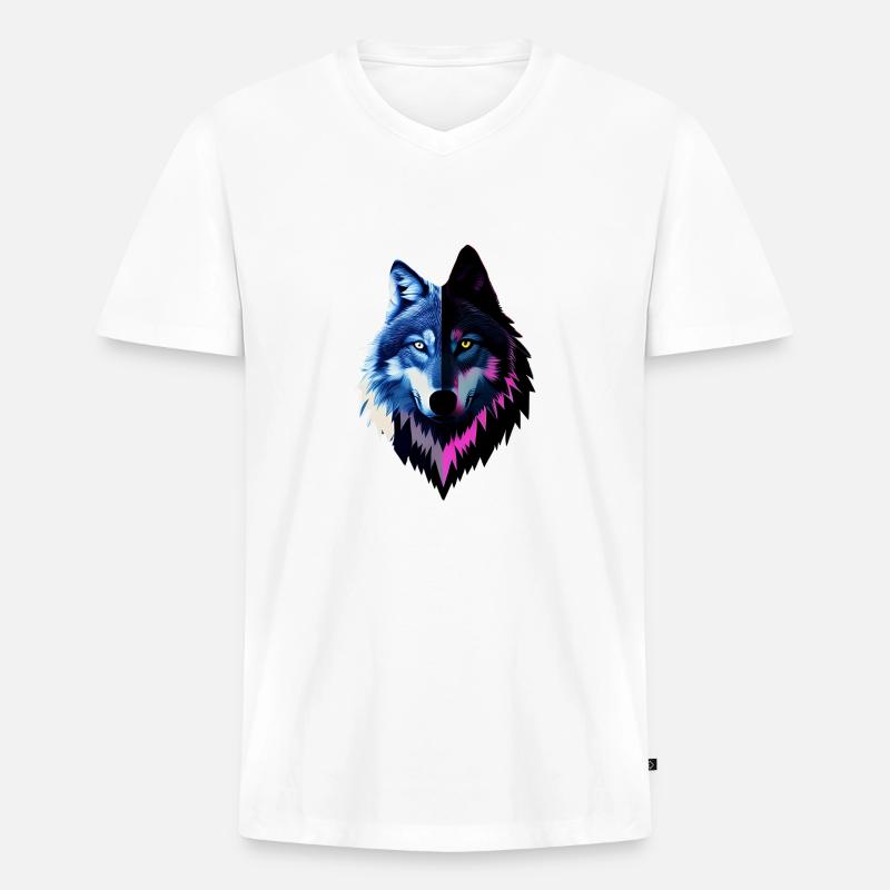 Wolf - Männer Premium Bio T-Shirt mit V-Ausschnitt - Weiß