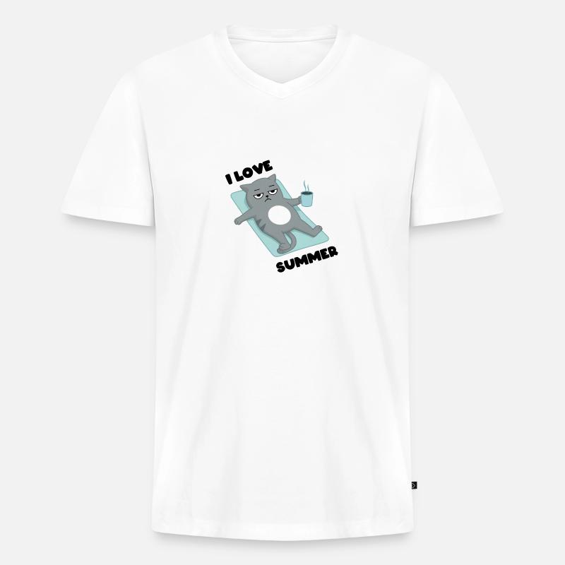 I love Summer - Cat Grumpy - Männer Premium Bio T-Shirt mit V-Ausschnitt - Weiß