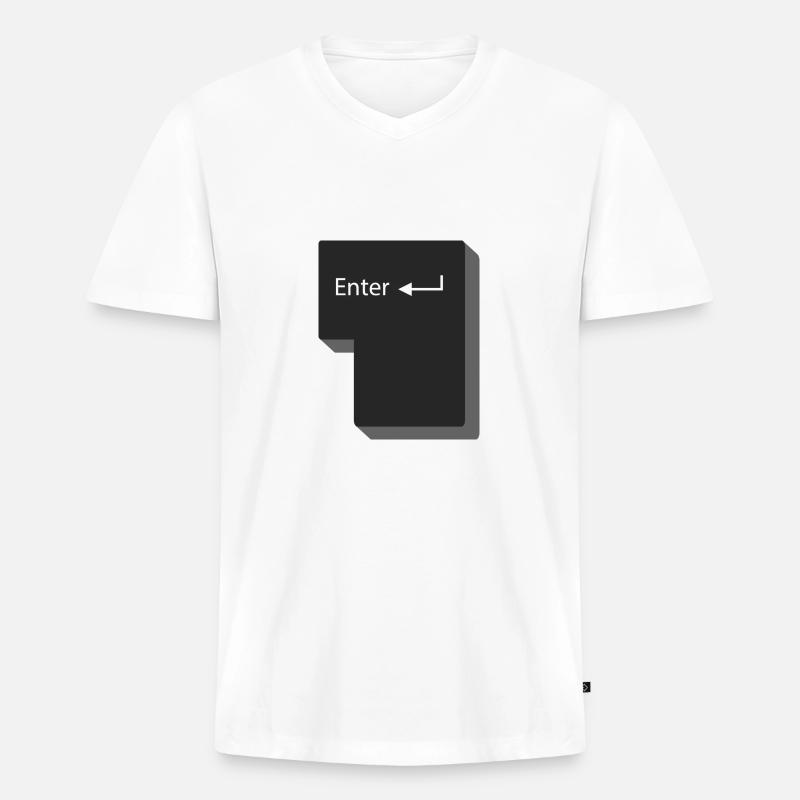 Enter Knopf Computer Geschenkidee - Männer Premium Bio T-Shirt mit V-Ausschnitt - Weiß