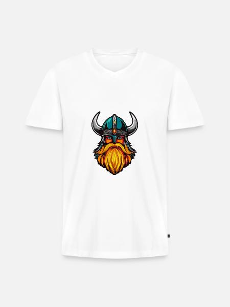 Wikinger Kopf Helm - Männer Premium Bio T-Shirt mit V-Ausschnitt - Weiß