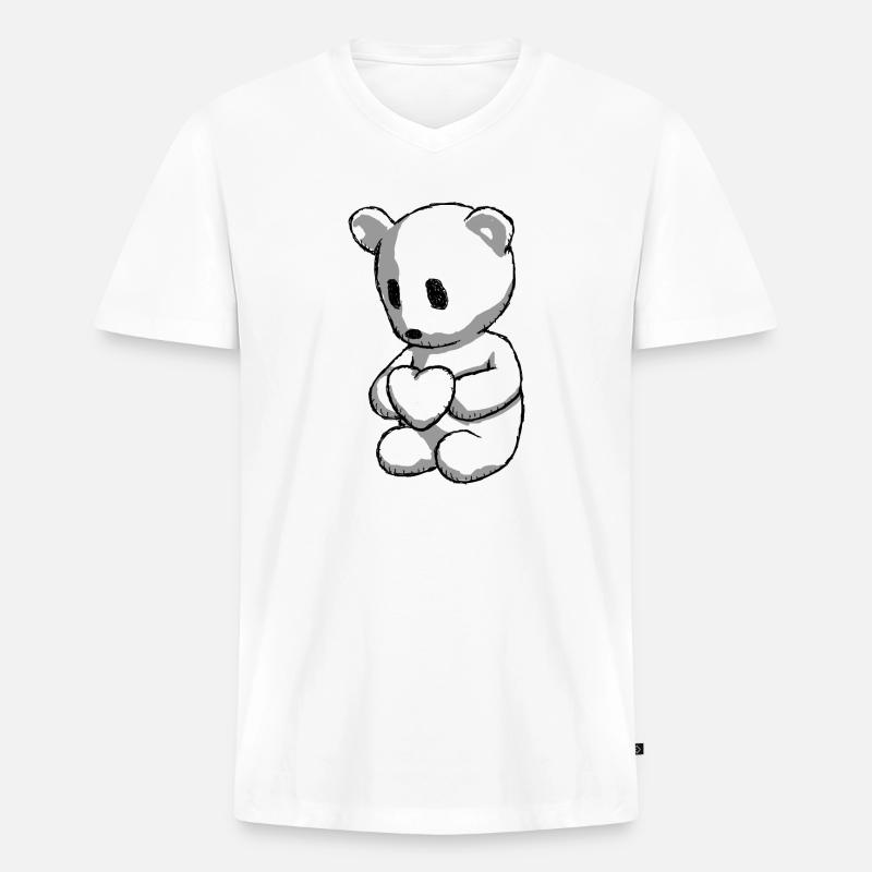 Teddy mit Herz - Männer Premium Bio T-Shirt mit V-Ausschnitt - Weiß
