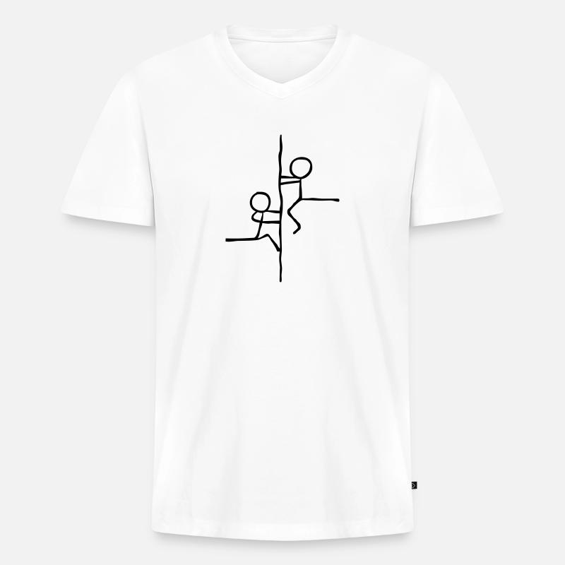 Strichmännchen klettern am Seil - Männer Premium Bio T-Shirt mit V-Ausschnitt - Weiß