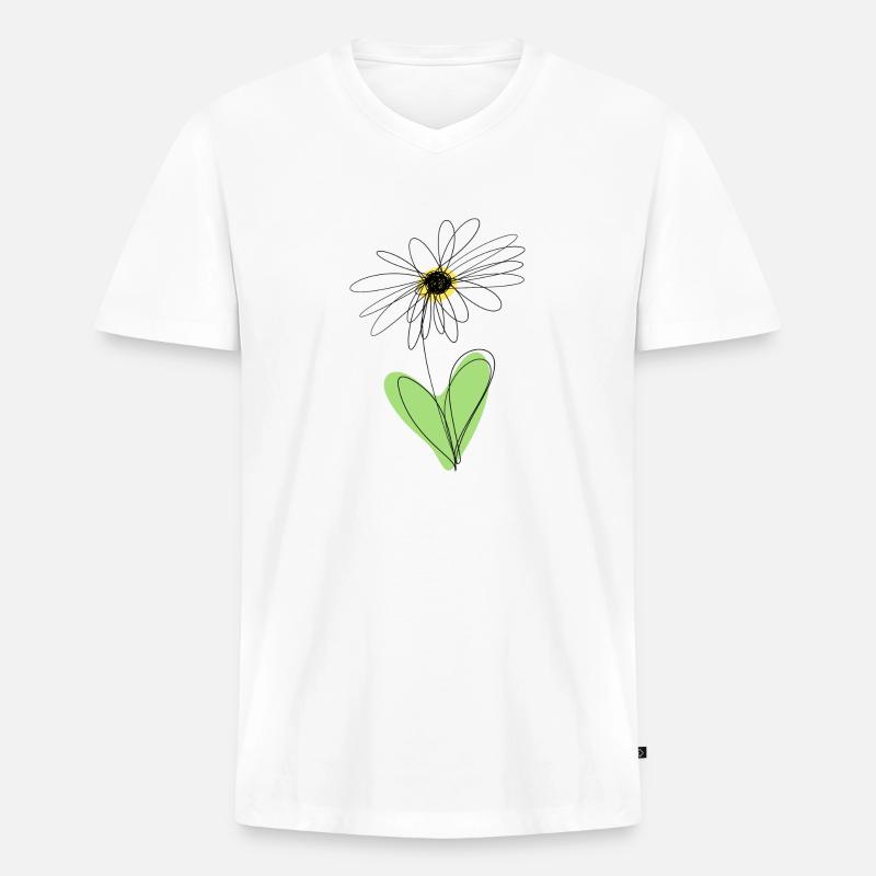 Gänseblümchen - eine Linie - Männer Premium Bio T-Shirt mit V-Ausschnitt - Weiß