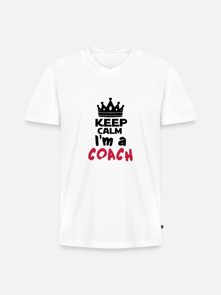 I'm a coach - T-shirt encolure en V Premium bio Homme - blanc