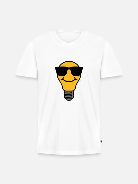 Lightbulb with sunglasses - Men's Premium Organic T-shirt with V-neck - white