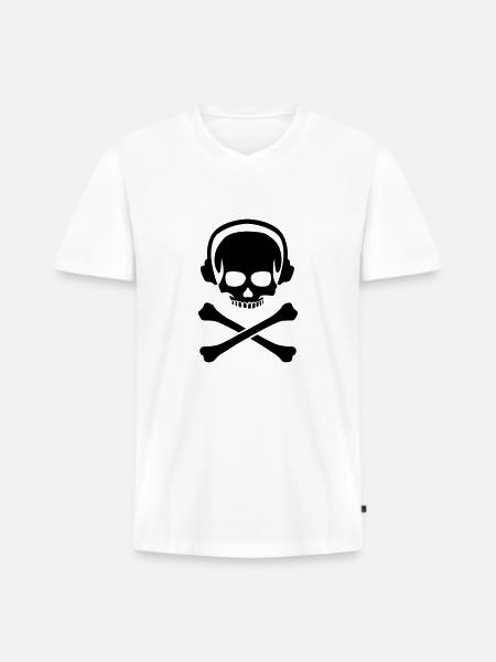 DJ Skull - Männer Premium Bio T-Shirt mit V-Ausschnitt - Weiß