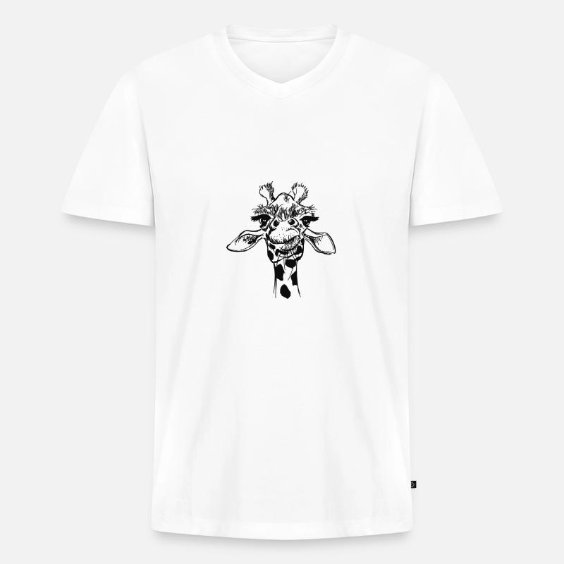 Giraffe - Männer Premium Bio T-Shirt mit V-Ausschnitt - Weiß