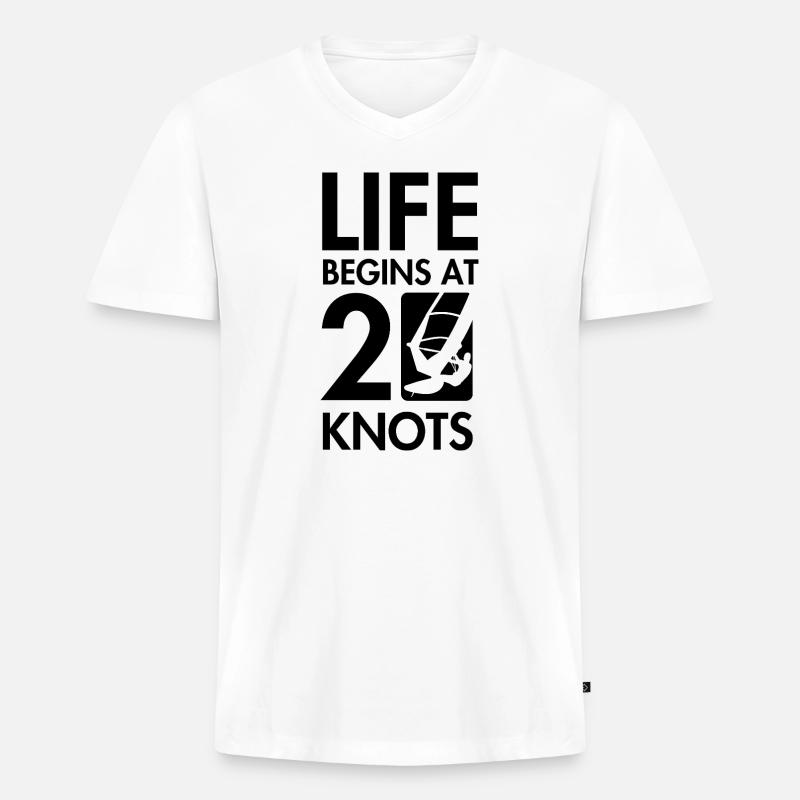 Windsurfen, das Leben beginnt bei 20knt - Männer Premium Bio T-Shirt mit V-Ausschnitt - Weiß