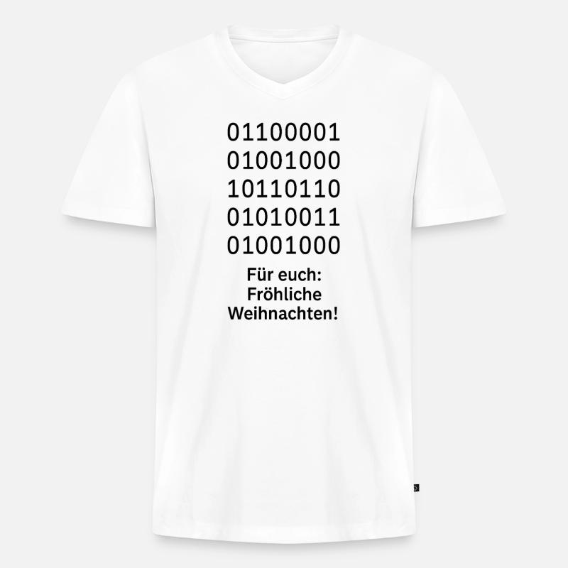 Binary Code Weihnachtszauber - Männer Premium Bio T-Shirt mit V-Ausschnitt - Weiß