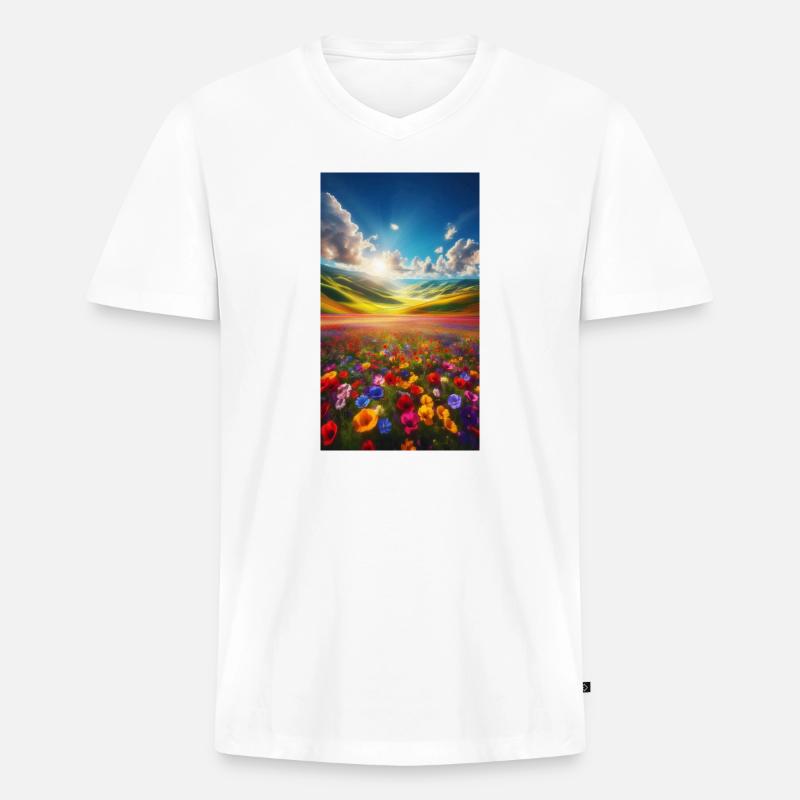 Regenbogenwiese im Sonnenlicht - Männer Premium Bio T-Shirt mit V-Ausschnitt - Weiß