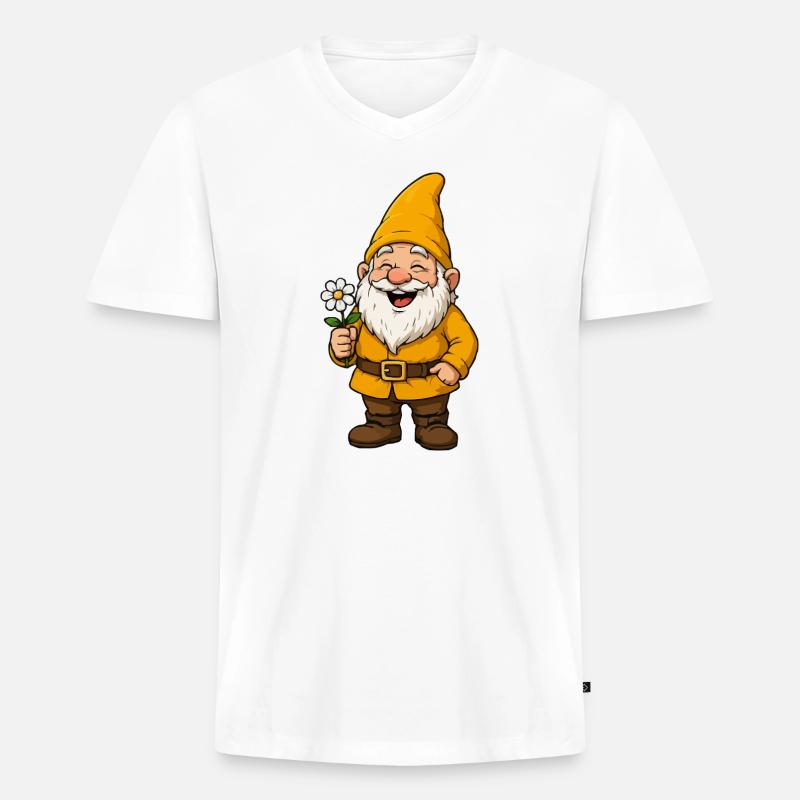 Fröhlicher Blumenwichtel - Männer Premium Bio T-Shirt mit V-Ausschnitt - Weiß