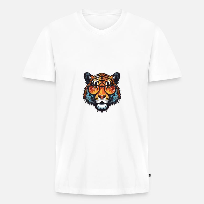 Tiger Kopf Cool - Männer Premium Bio T-Shirt mit V-Ausschnitt - Weiß