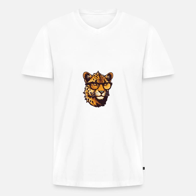 Gepard Kopf Cool - Männer Premium Bio T-Shirt mit V-Ausschnitt - Weiß