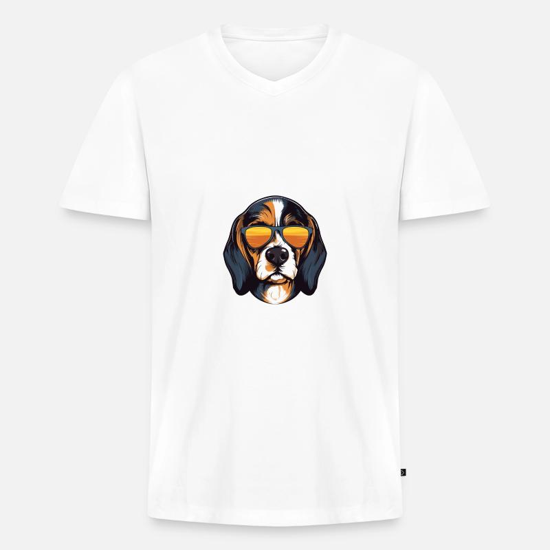 Beagle Hund Cool Kopf Party - Männer Premium Bio T-Shirt mit V-Ausschnitt - Weiß