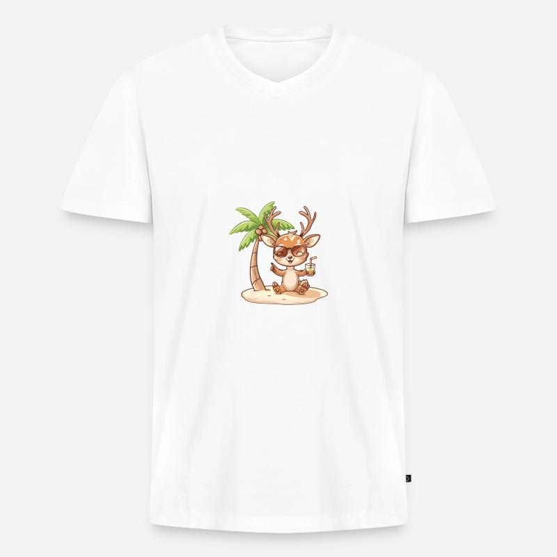 Hirsch Sommer Strand Comic - Männer Premium Bio T-Shirt mit V-Ausschnitt - Weiß