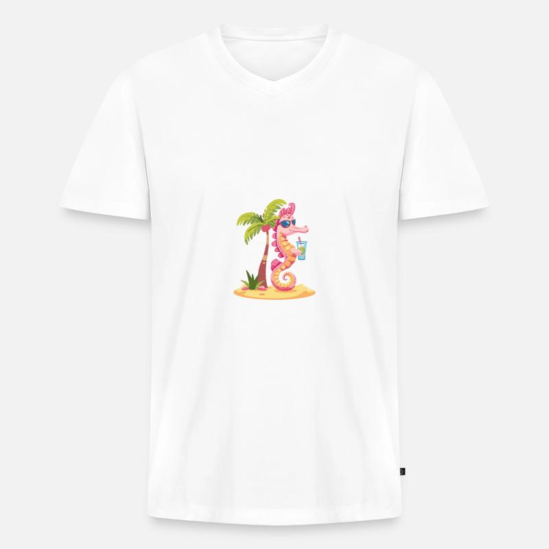 Seepferd Sommer Strand Comic - Männer Premium Bio T-Shirt mit V-Ausschnitt - Weiß