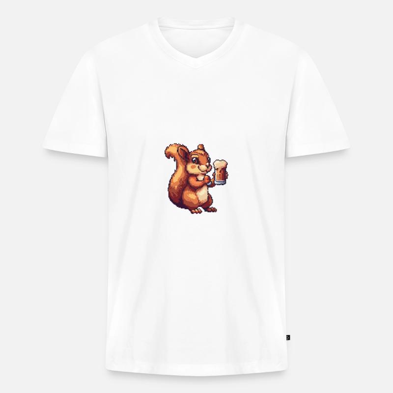Eichhörnchen Bier Pixel - Männer Premium Bio T-Shirt mit V-Ausschnitt - Weiß