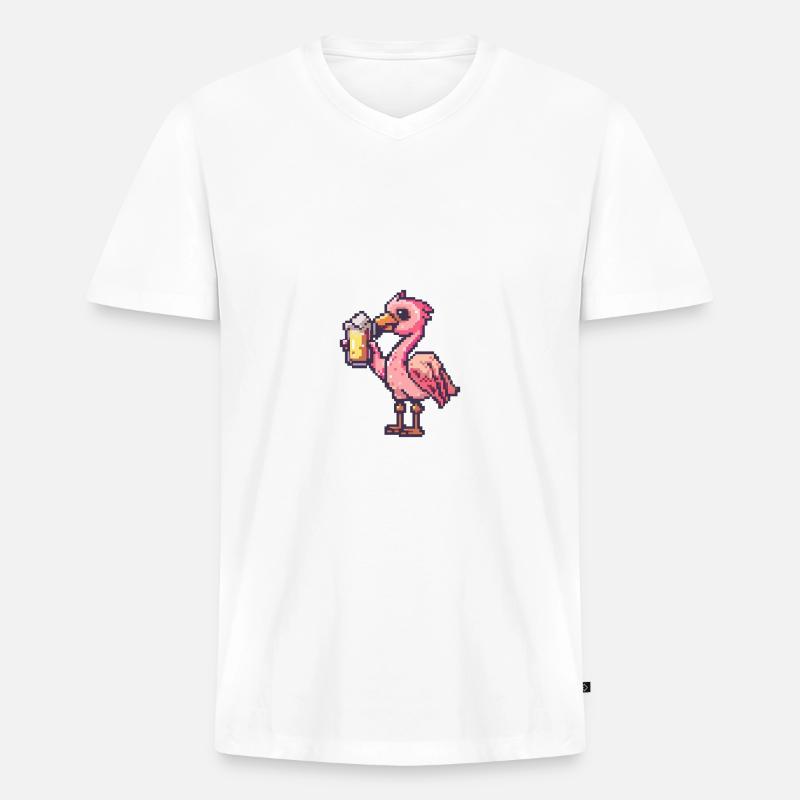 Flamingo Bier Pixel - Männer Premium Bio T-Shirt mit V-Ausschnitt - Weiß