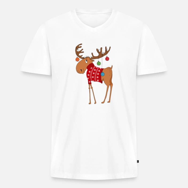 Elch im Pullover - Männer Premium Bio T-Shirt mit V-Ausschnitt - Weiß
