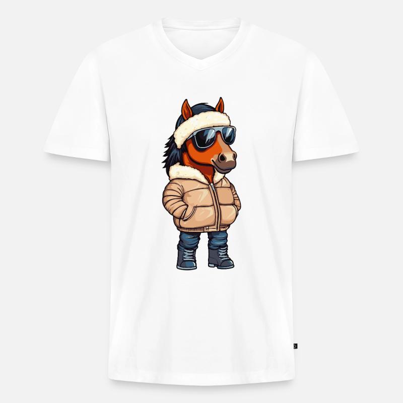 Pferd Cool Comic - Männer Premium Bio T-Shirt mit V-Ausschnitt - Weiß