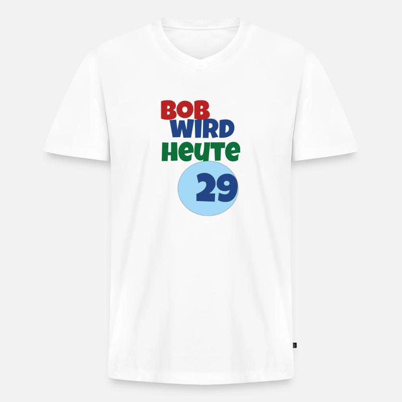 bob wird heute 29 - Männer Premium Bio T-Shirt mit V-Ausschnitt - Weiß