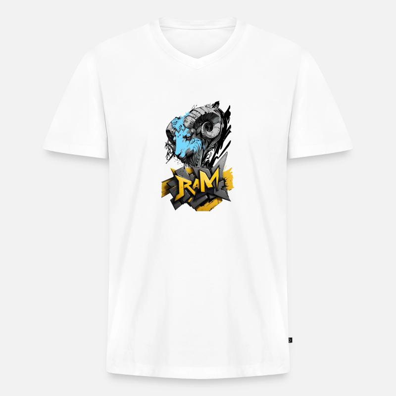 Widder, Widder-Zeichen - Männer Premium Bio T-Shirt mit V-Ausschnitt - Weiß