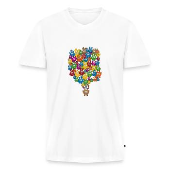Haufen bunter pummeliger Hasen - Männer Premium Bio T-Shirt mit V-Ausschnitt - Weiß - Vorne - Nico (187cm)