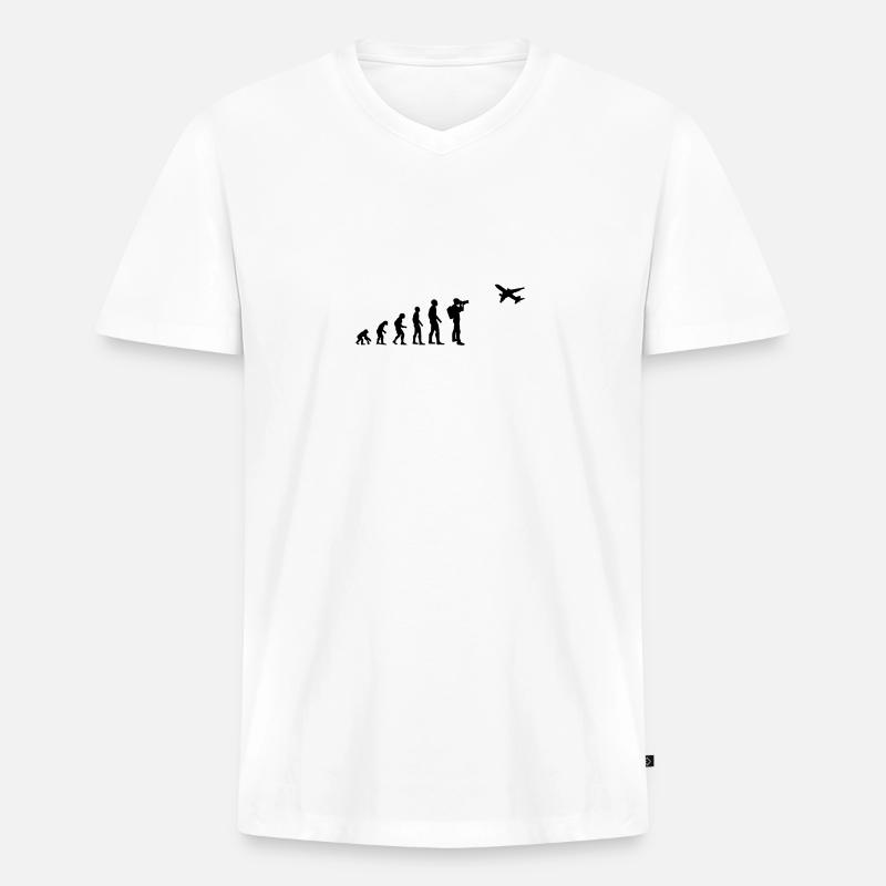 Flugzeug Planespotter Evolution Fotograf Geschenk - Männer Premium Bio T-Shirt mit V-Ausschnitt - Weiß