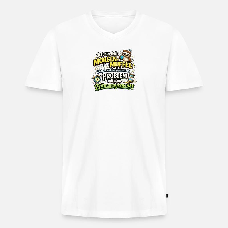 Morgenmuffel mit Zeitmanagement-Problem - Männer Premium Bio T-Shirt mit V-Ausschnitt - Weiß