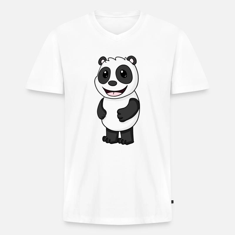 Panda Bär Niedlich - Männer Premium Bio T-Shirt mit V-Ausschnitt - Weiß