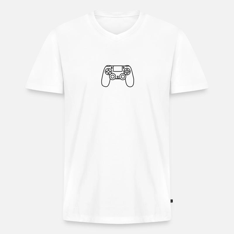 Controller - Männer Premium Bio T-Shirt mit V-Ausschnitt - Weiß