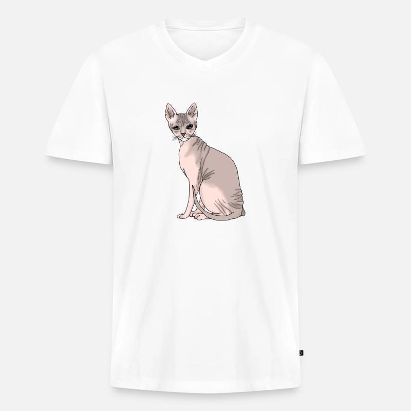 Sphynx - Männer Premium Bio T-Shirt mit V-Ausschnitt - Weiß