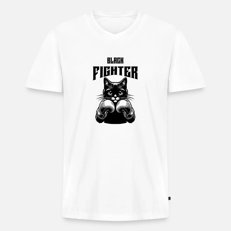 Katze mit Boxhandschuhen - Männer Premium Bio T-Shirt mit V-Ausschnitt - Weiß