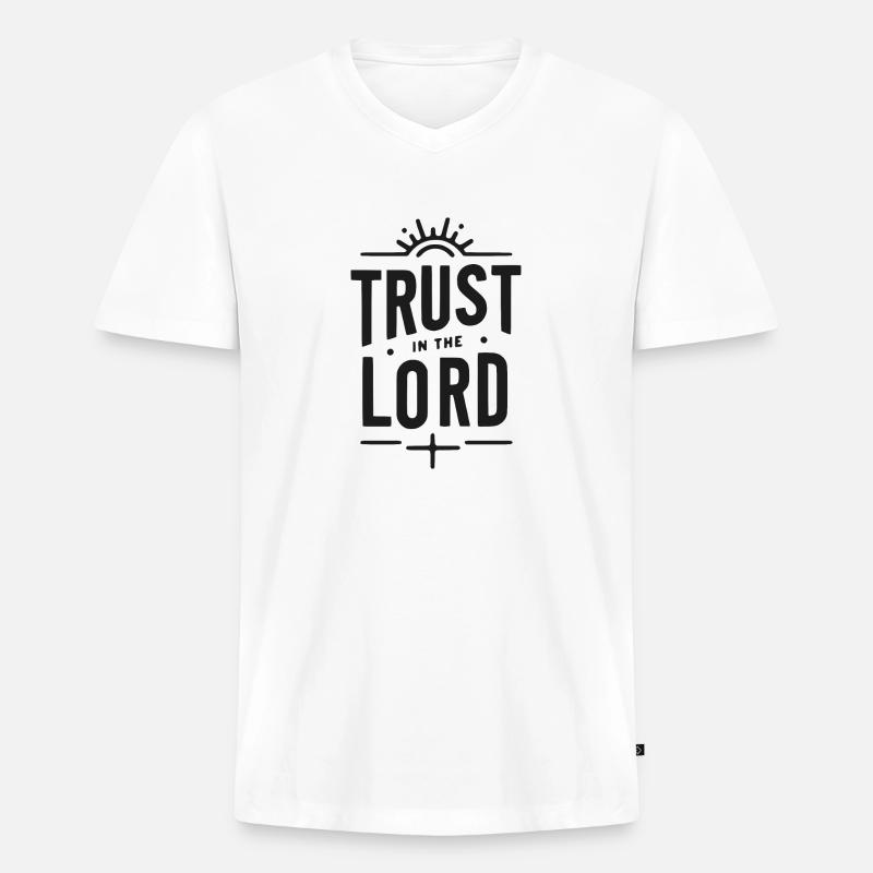 Vertraue auf den Herrn - Männer Premium Bio T-Shirt mit V-Ausschnitt - Weiß