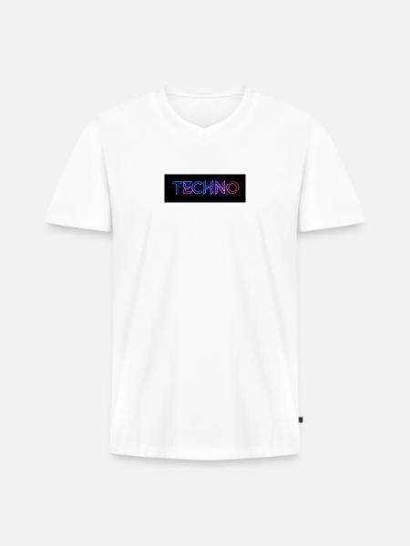 Techno Neon Glitch Text - Men's Premium Organic T-shirt with V-neck - white