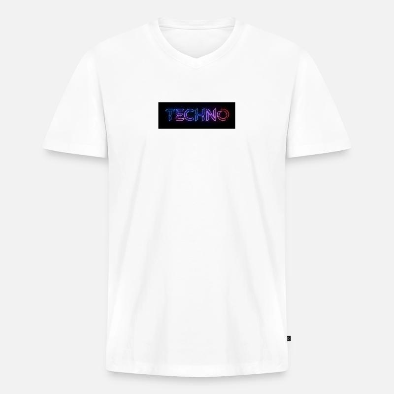 Texte de bug techno néon - T-shirt encolure en V Premium bio Homme - blanc