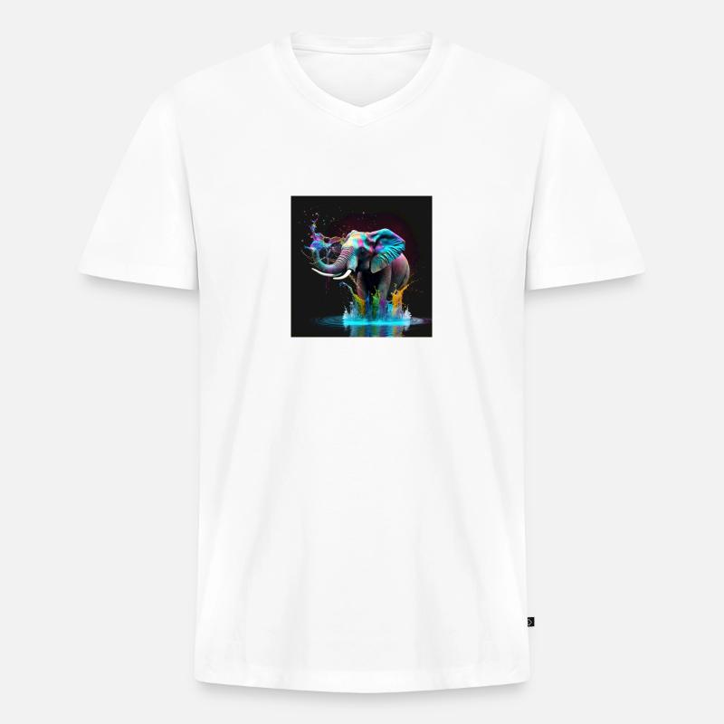 Farbiger Elefant, einzigartiges Design - Männer Premium Bio T-Shirt mit V-Ausschnitt - Weiß