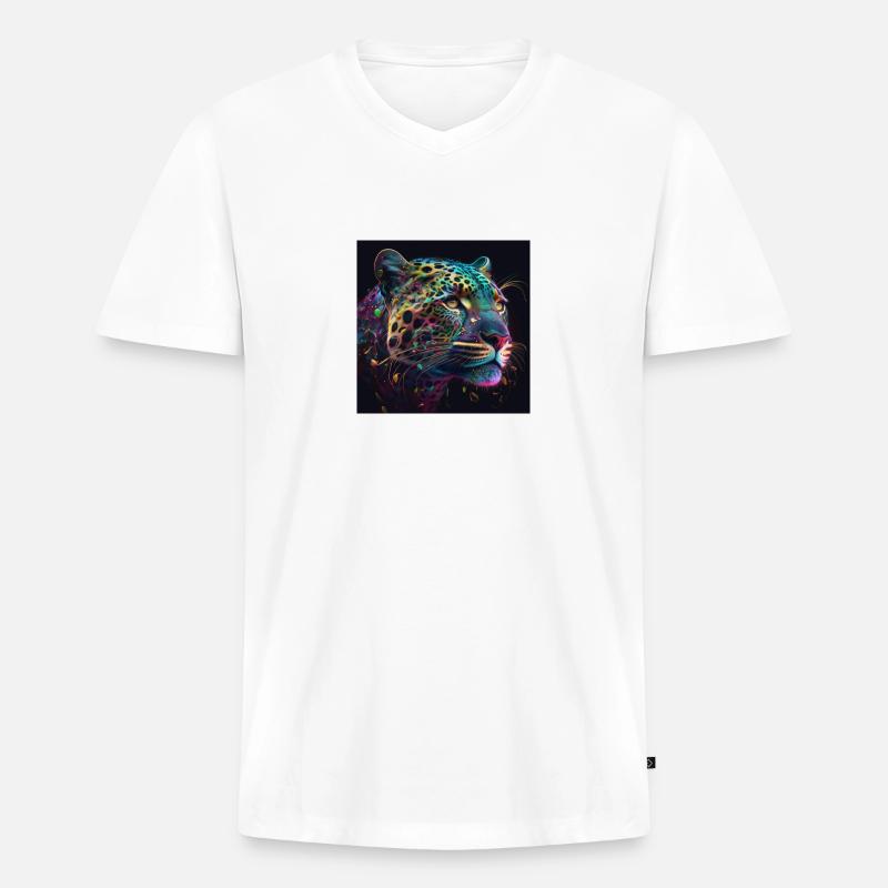 Farbiger Jaguar, einzigartiges Design - Männer Premium Bio T-Shirt mit V-Ausschnitt - Weiß