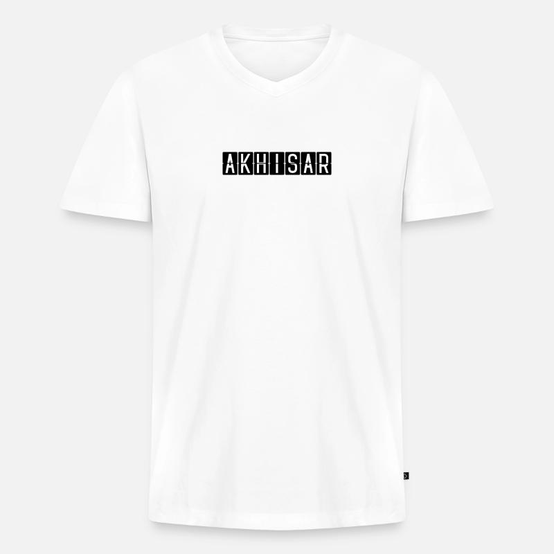 Akhisar Flughafentafel - Männer Premium Bio T-Shirt mit V-Ausschnitt - Weiß