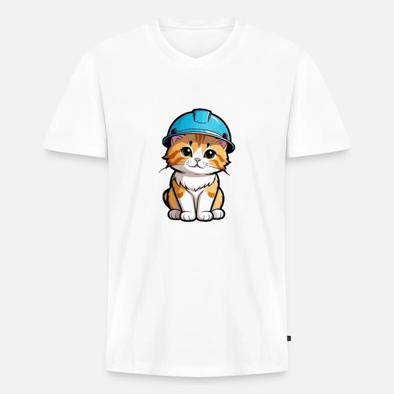 Kätzchen mit Schutzhelm - Männer Premium Bio T-Shirt mit V-Ausschnitt - Weiß