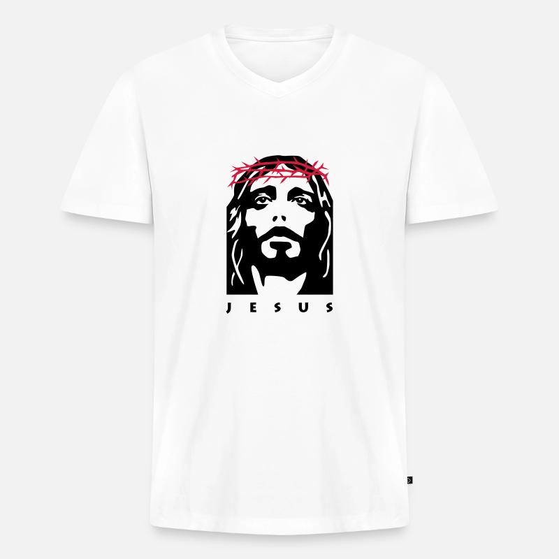 jesus - Männer Premium Bio T-Shirt mit V-Ausschnitt - Weiß
