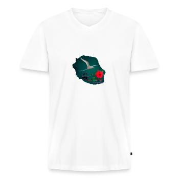 Carte Paille en queue - T-shirt encolure en V Premium bio Homme - blanc - Devant - Nico (187cm)