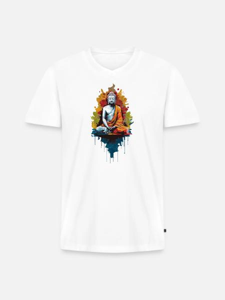 Bunter Buddha - Männer Premium Bio T-Shirt mit V-Ausschnitt - Weiß
