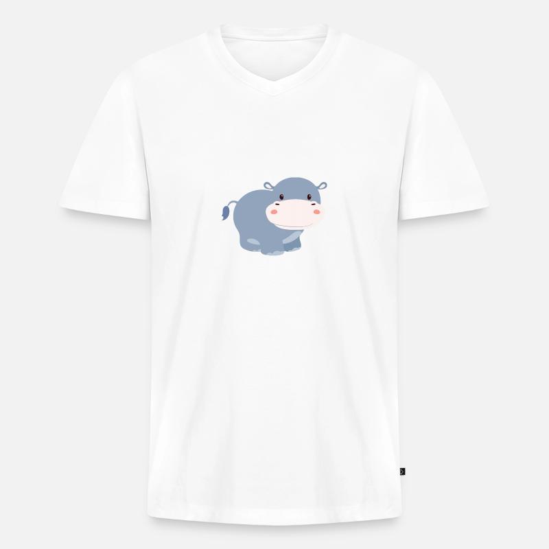 Süßes Hippo - Männer Premium Bio T-Shirt mit V-Ausschnitt - Weiß