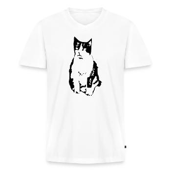 Chat Noir Chat Chemise Cadeau - T-shirt encolure en V Premium bio Homme - blanc - Devant - Nico (187cm)