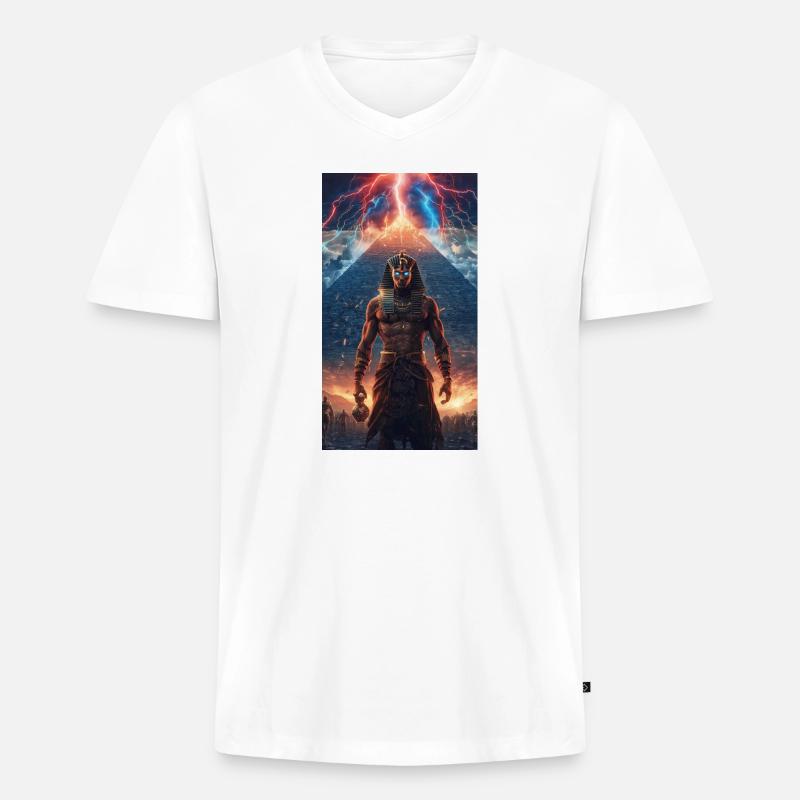 Donnerpharao vor der Pyramide - Männer Premium Bio T-Shirt mit V-Ausschnitt - Weiß